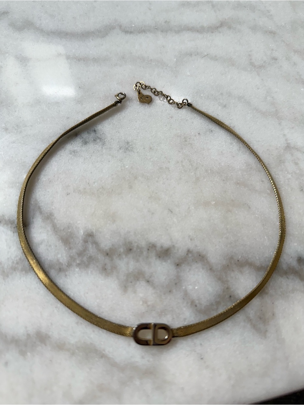Dior Gold Tone Mesh Choker with CD Logo - Picture 5 of 11